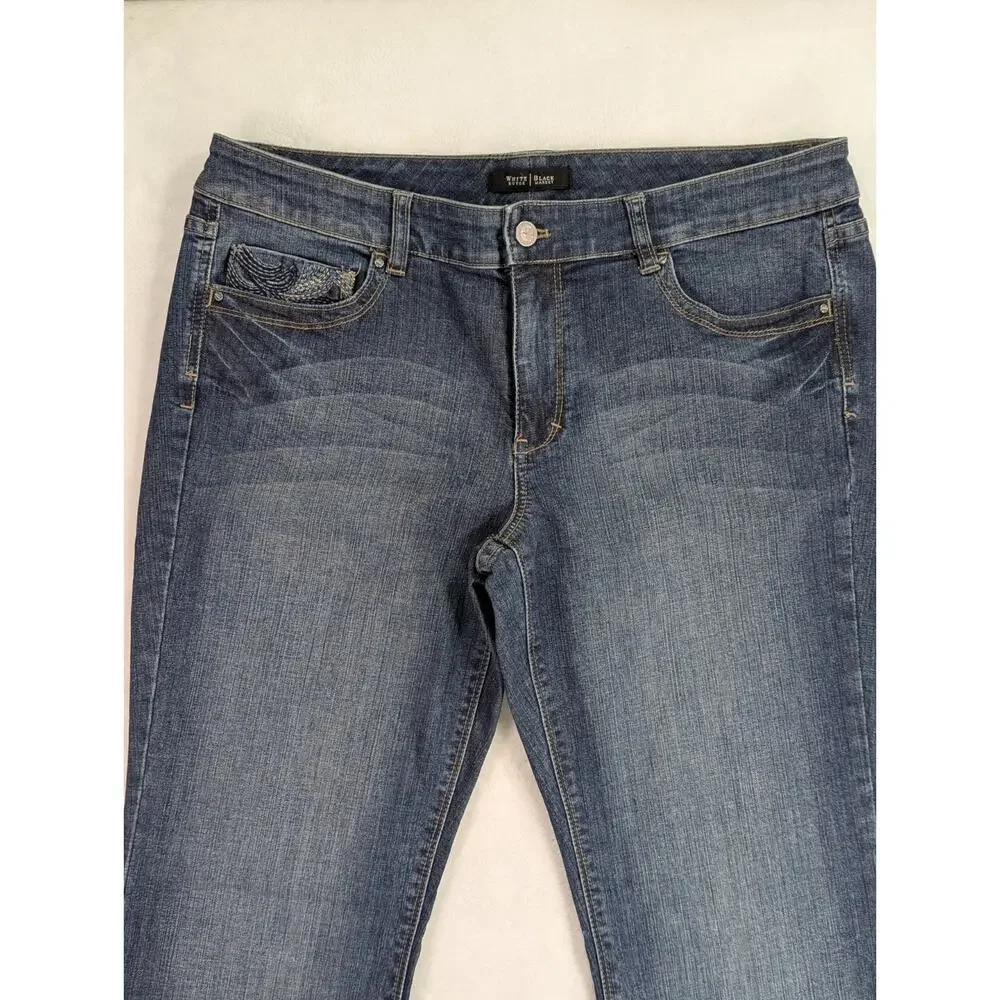 White House Black Market Blanc Bootcut Jeans 12R Blue Embroidered Pockets WHBM